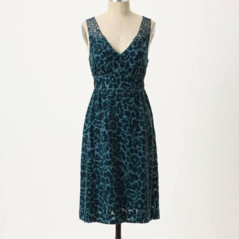 Anthropologie Deep Green Velvet and Silk Dress